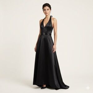 VTG Scott McClintock Black Satin Halter Gown Size 8 Formal Prom Gala 90s